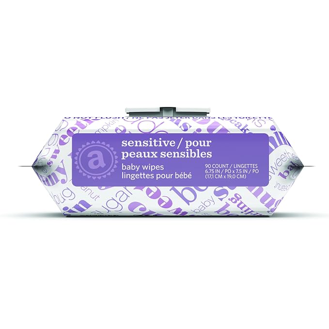 Amazon Elements Baby Wipes, Sensitive, Unscented, Cleans Gently, 810 Count, Flip-Top Packs, Pack of 9