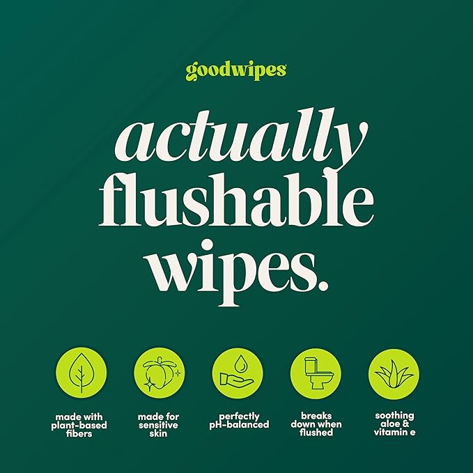 goodwipes Flushable Wipes for Women - Botanical Bliss Individually Wrapped Travel Butt Wipes To Go, Mini Purse & Festival Essentials for Adults, pH Balanced for Feminine Hygiene, 32 Count (1 Pack)
