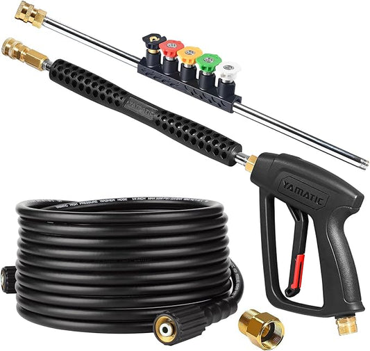 YAMATIC Pressure Washer Gun and Hose Kit, 25 FT Kink Resistant Power Washer Hose and Wand with Nozzle Holder, M22-14mm & M22-15mm Fitting Replacement for Ryobi, Simpson, Craftsman, 4000 PSI