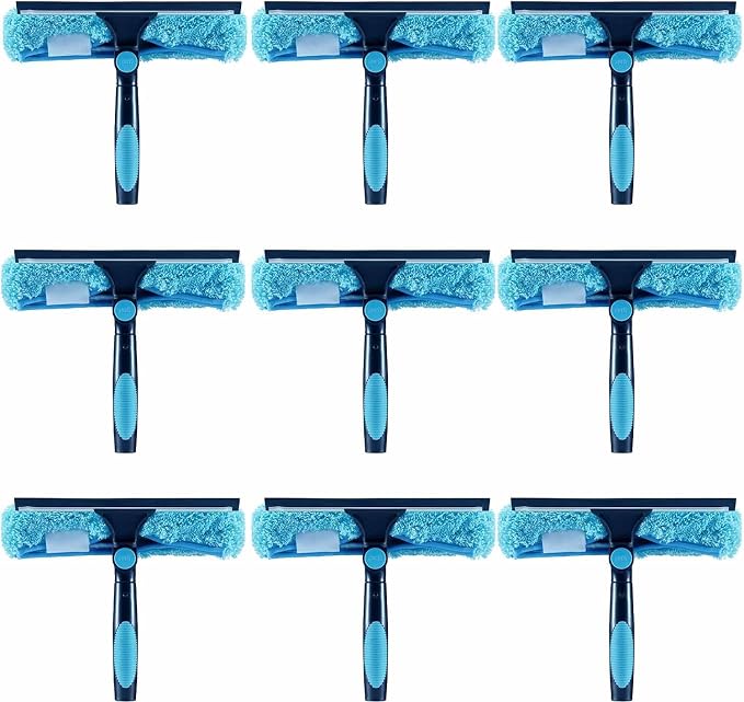9pcs 11" Window Squeegee & Microfiber Scrubber 2-in-1 Cleaning Tool | Attachment Only
