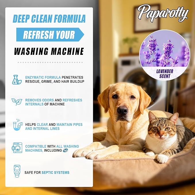 Washing Machine Cleaner Tablets - 24 Pack (12 Month Supply) | HE Compatible for Top & Front Load Washers | Pet-Safe Formula Eliminates Odors, Lint & Detergent Buildup (Lavender scent)