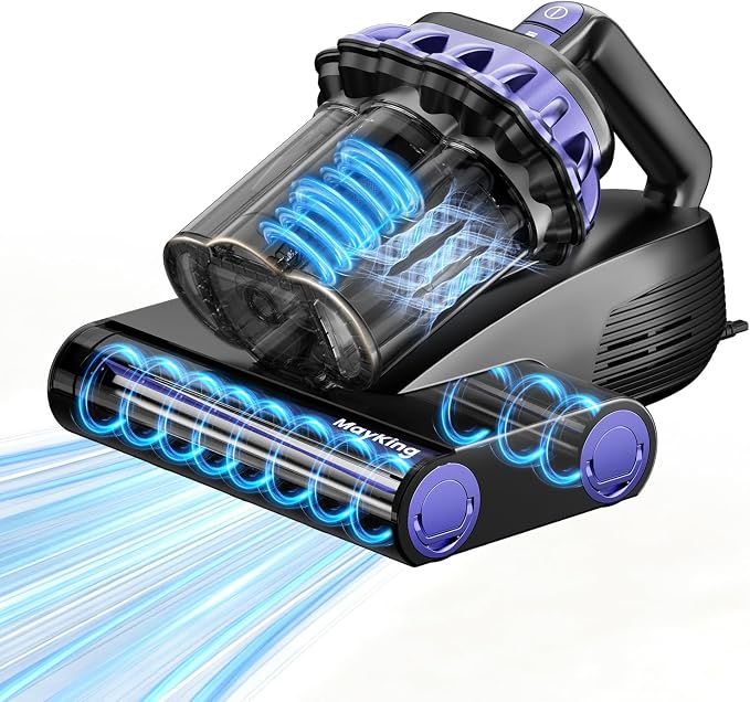 Mayking Mattress Vacuum Cleaner with 2 Rollers, AI Dust Detection, MV04 | 18kPa Bed Vacuum with 6-Cone 3-Cup Filtration, 253.7nm UV-C, Ultrasonic, 66000RPM Tapping, 149℉ Heat & Aroma, Gift for Family