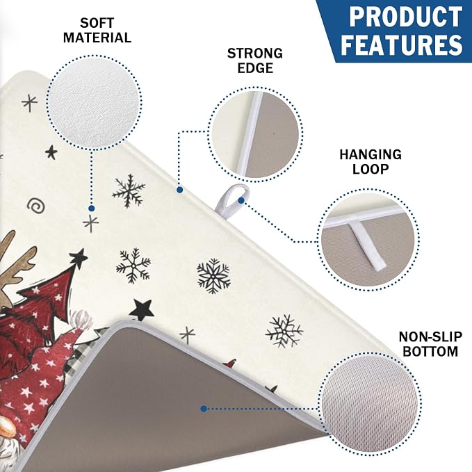 Giwawa Winter Snowman Gnome Dish Drying Mat Xmas Tree Dishes Pad 18"x24" Microfiber Fast Dry Dish Drainer Rack Mats Kitchen Countertop Accessories
