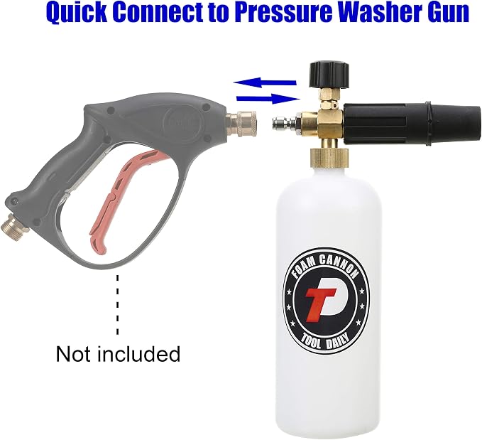 Tool Daily Foam Cannon with 1/4 Inch Quick Connector, 1 Liter, 5 Pressure Washer Nozzle Tips | Foam Cannon for Pressure Washer, 5 Power Washer Nozzle Tips Multiple Degrees for Car Washing