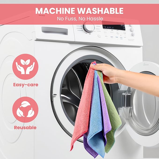 SIFANGKE Microfiber Cleaning Cloth, 100 Pack Assorted Color Cleaning Rags for Housekeeping, Colorful Reusable Microfiber Towels for Car, Kitchen, Bathroom and Household Cleaning Supplies, 11.8"X11.8"