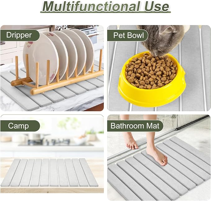 Dish Drying Mat Large Stone Dish Drying Mat For Kitchen Counter Collapsible Quick-Drying Sleek Diatomaceous Versatile Stone Drying Mats For Cups Dishes Bottles Marble (gray, 16''X24'')
