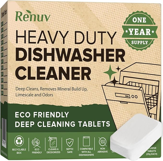 Renuv® Garbage Disposal Cleaner + Dishwasher Cleaner Bundle | Heavy Duty Kitchen Appliance Deep Cleaning, Descaling and Deodorizing, 12 Tablets of each