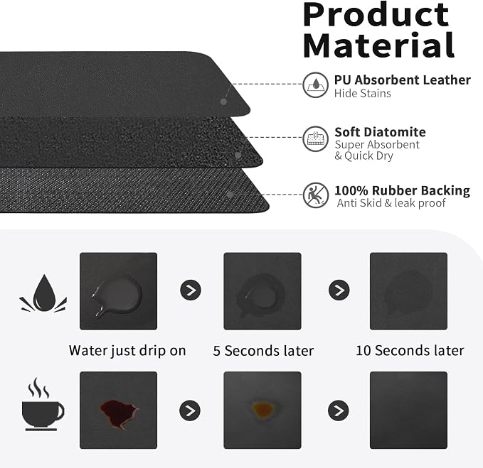 HotLive Coffee Mat - Absorbent Hide Stain Rubber Backed Dish Drying Mat for Kitchen Counter - Bar Mats for Countertops Accessories Fit Under Coffee Maker Espresso Machine
