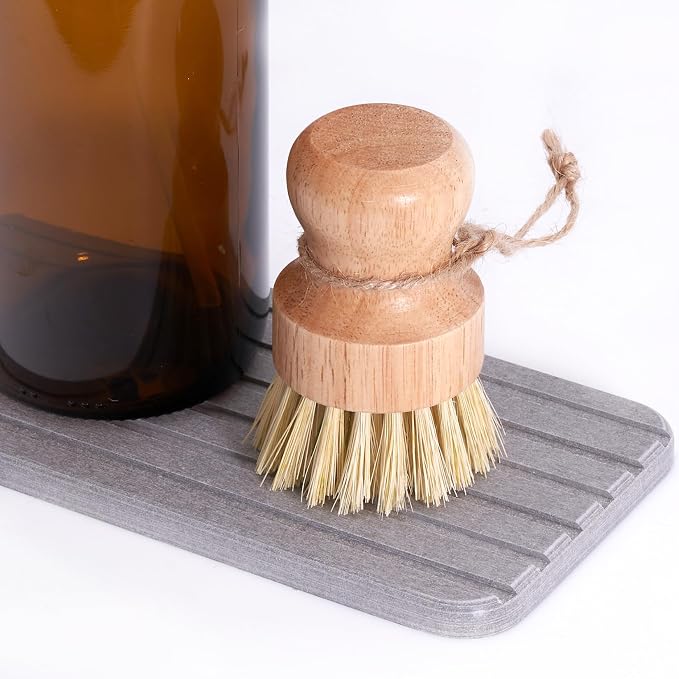 Diahom Bamboo Dish Brush Scrubber 3 Pack for Cleaning Pot Pans Hanging Rope Kitchen Dishwashing