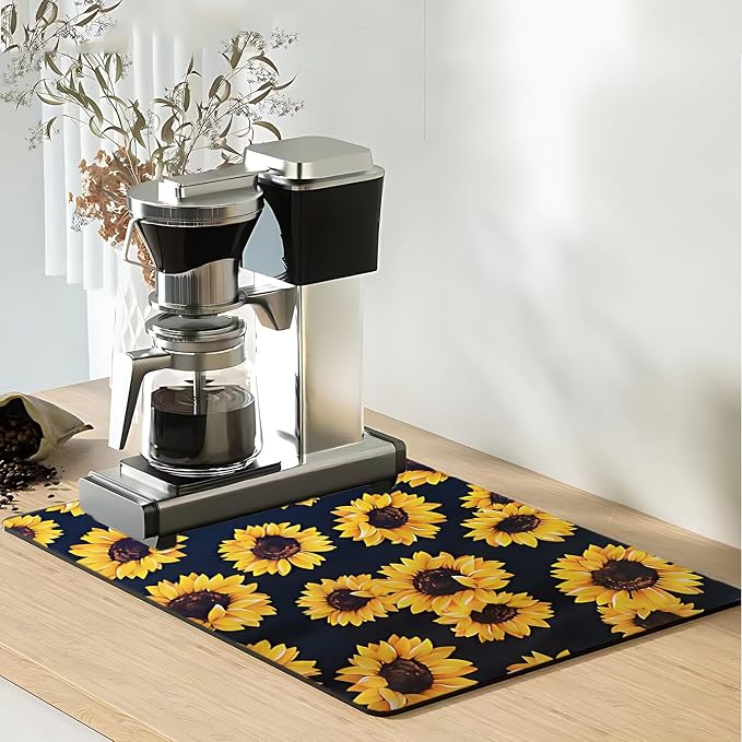 Sunflower Kitchen Decor,Absorbent Dish Drying Mat ,Rubber drying Mat For Kitchen Counter,Easy Clean Dish Drainer Pad (sunflower) (12*16inches)
