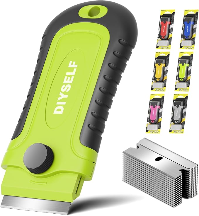 DIYSELF Razor Scraper Tool with 15 Extra Razor Blades, Stove Top Cleaner | Razor Scraper for Cooktops, Oven Glass, Windows, Tile and Metal, Paint Scraper for Stickers with Single Edge Razor Blades