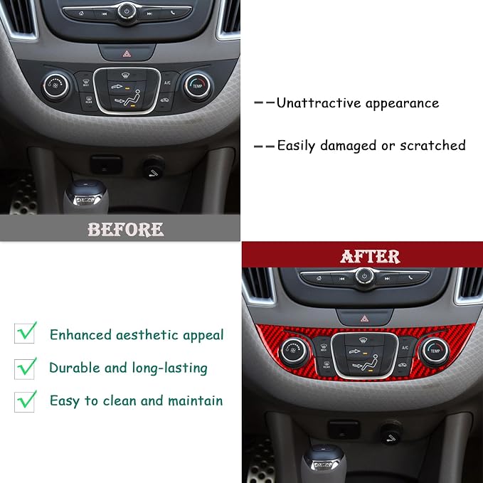 Real Carbon Fiber Trim for Chevy Malibu 9th Gen Accessories | for 2016-2024 A/C Control Central Console Panel Sticker Interior Thick Overlay Decal