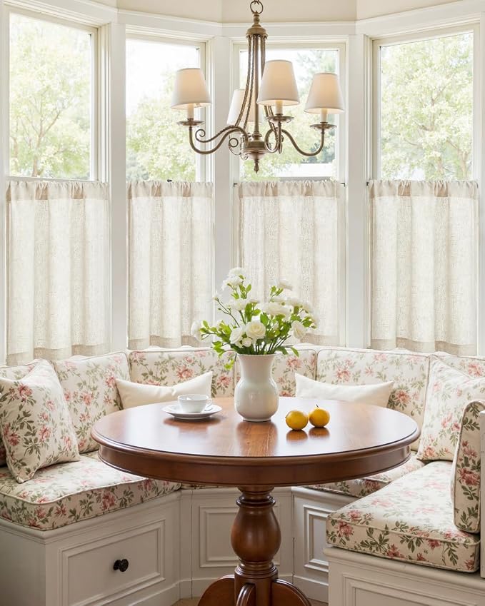 jinchan Rustic Linen Rod Pocket Tier Curtains, 26x36, 2 Panels, Natural | Light filtering, cafe curtains, machine washable, farmhouse, kitchen, bathrooms, laundry, small window, over sink