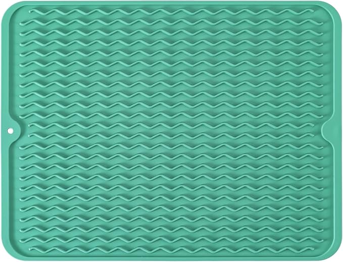 Silicone Dish Drying Mat for Multiple Usage, Easy clean, Eco-friendly, Heat-resistant Dish Drainer Mat for Kitchen Counter,Sink,Refrigerator or Drawer liner (16" x 12", Green)