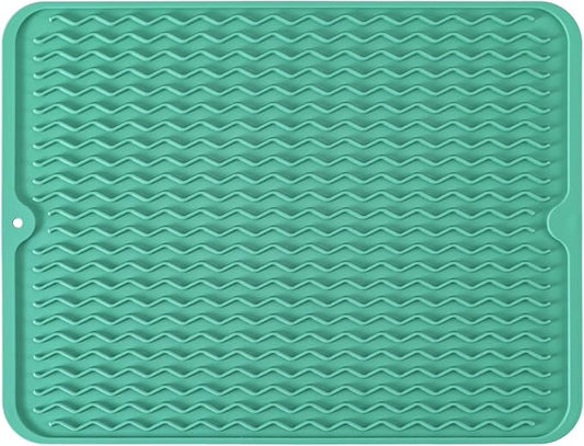 Silicone Dish Drying Mat for Multiple Usage, Easy clean, Eco-friendly, Heat-resistant Dish Drainer Mat for Kitchen Counter,Sink,Refrigerator or Drawer liner (16" x 12", Green)