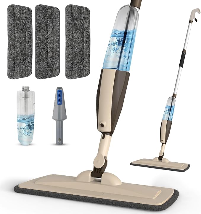 Wet Spray Mop for Floor Cleaning with 14 oz Bottle & 3 Microfiber Pads | Refillable bottle, washable pads, dry/wet use for home or commercial cleaning on hardwood, laminate, wood & ceramic floors