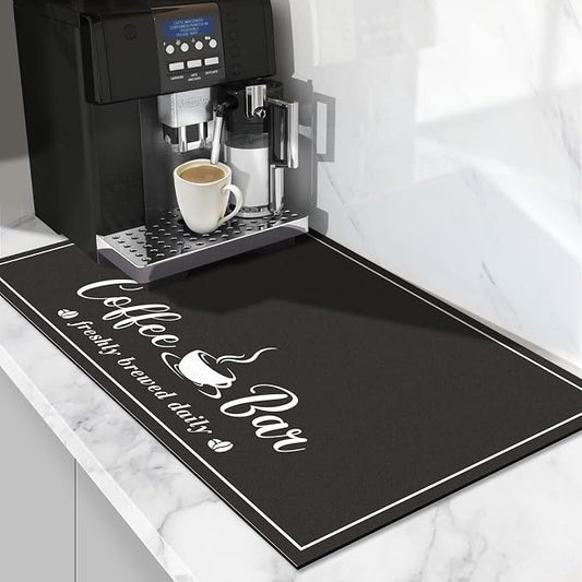 CooRug Absorbent Coffee Mat, Fashion Dish Drying Mat for Kitchen Counter Coffee Bar Accessories Espresso Machine Dish Rack 12" x 20" Black