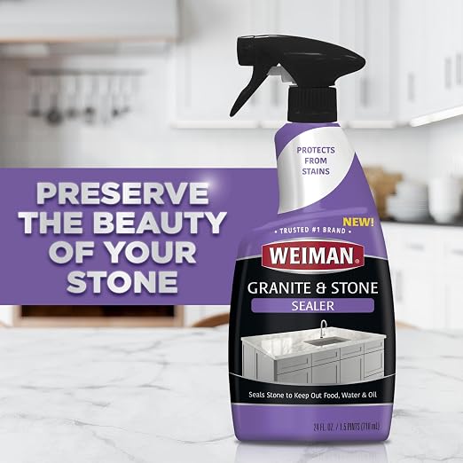 Weiman Granite & Stone Sealer Spray - Protects Kitchen Countertops, Sinks, Showers, Vanities & Floors From Stains - For Granite, Quartz, Marble, Tile, Limestone, Slate - Water Based, 24 oz
