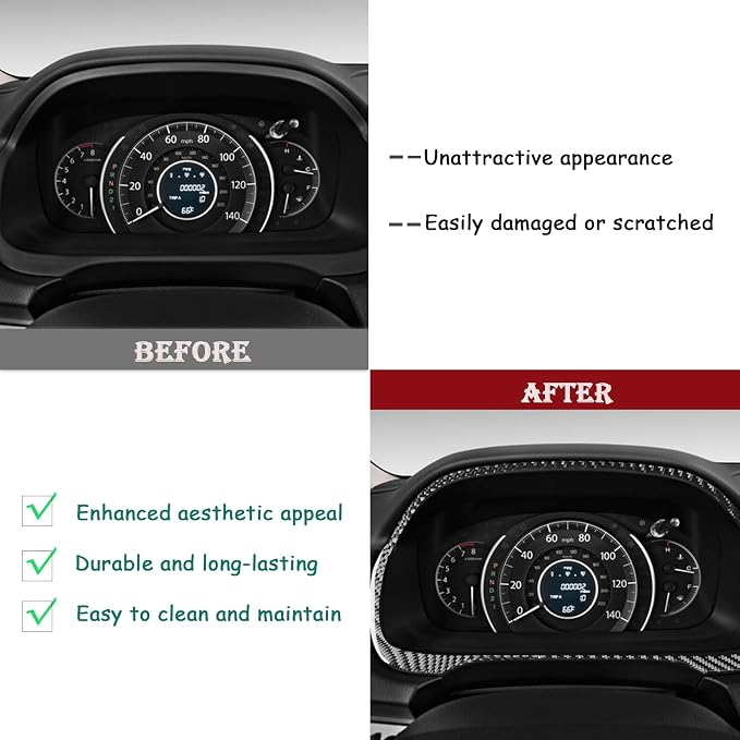 Real Carbon Fiber Trim for Honda CRV Accessories | for CR-V 2012 2013 2014 2015 2016 Speedometer Surround Frame Instrument Panel Sticker Interior Thick Overlay Decal