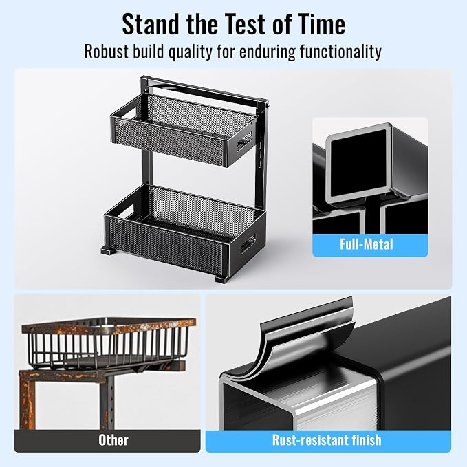 TISTAYA Under Sink Organizer, Silk-Smooth Metal Sliding Drawer Organizers and Storage Rack, Pull Out Cabinet Shelf for Kitchen, Bathroom, Pantry, Cabinet, Closet