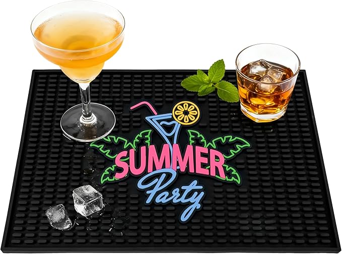 Neon Tiki Black Bar Mat 18 x 12 Inch - Thick Rubber Bar Mats for Countertop and Bartending - Professional Bar Spill Mat for Home Bar Accessories, Bar Cart Decor and Bartender Accessories （SXJQ）