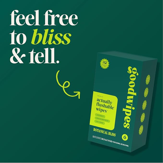 goodwipes Flushable Wipes for Women - Botanical Bliss Individually Wrapped Travel Butt Wipes To Go, Mini Purse & Festival Essentials for Adults, pH Balanced for Feminine Hygiene, 32 Count (1 Pack)