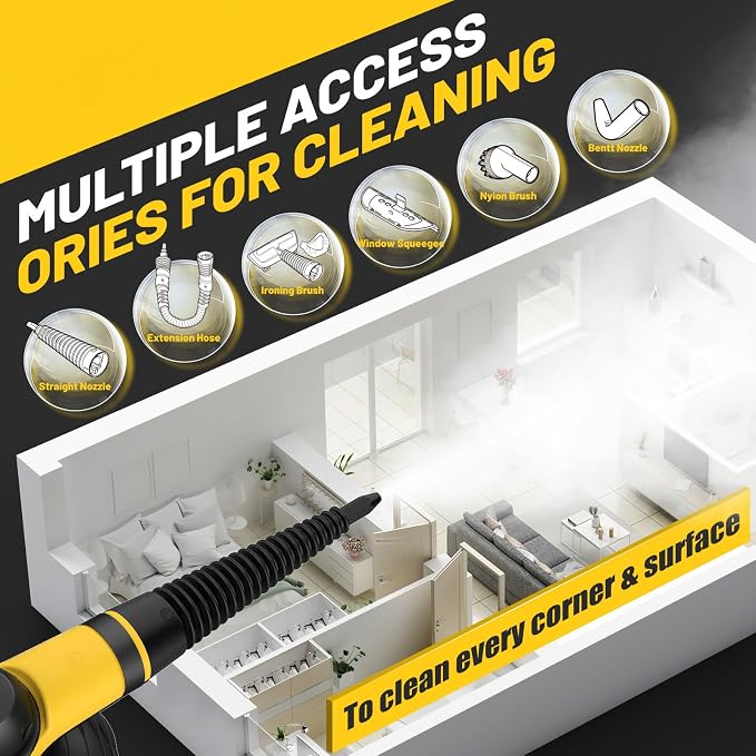 Pressurized Handheld Steam Cleaner with 10pcs Accessories & Safety Lock, Multi-Purpose & Powerful Home Use Steamer for Cleaning, Car, Bathroom, Shower, Upholstery, Grout, Window (Black)
