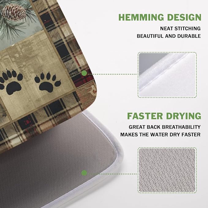Giwawa Black Bear Dish Drying Mat Forest Cabin Decorative Dishes Pad 16x18 Inch Absorbent Fast Dry Dish Drainer Rack Mats for Kitchen Counter Sink