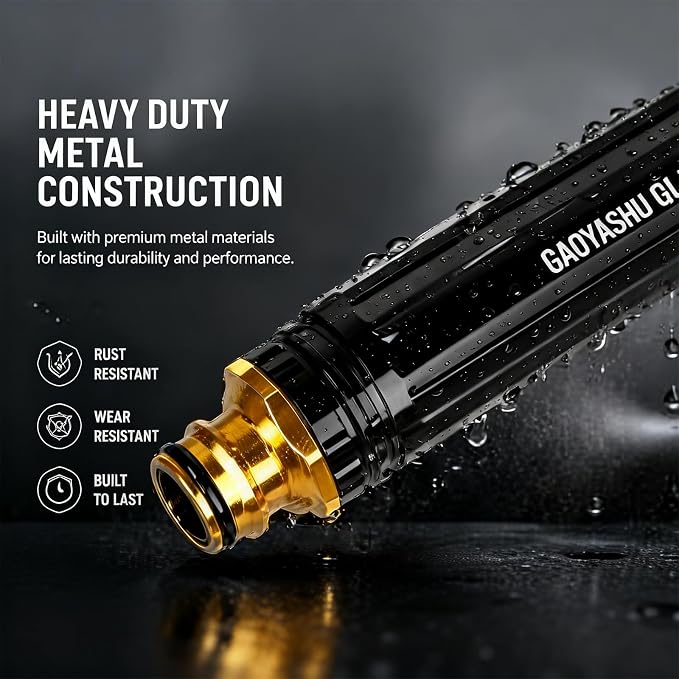 Heavy Duty Hose Nozzle, Adjustable High Pressure Water Hose Nozzle with Metal Garden Hose Sprayer, Leak-Proof Jet Spray Nozzle for Car Wash, Lawn, Garden Watering, Patio Cleaning