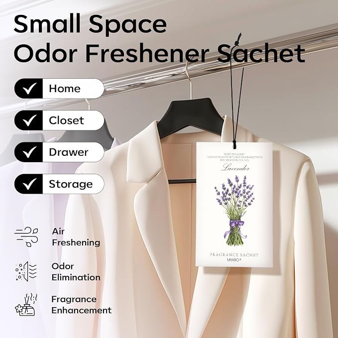 MYARO 12 Pack Lavender Scented Sachets | Odor Eliminator & Air Freshener for Drawer, Closet, Car, Shoes, Gym Bag, Suitcase | Home Fragrance Gift Set