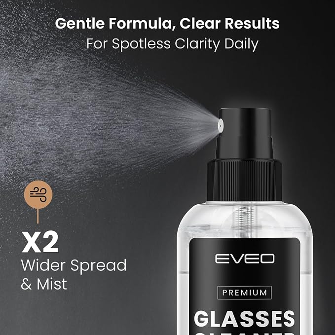 EVEO Glasses Cleaner Spray - Eyeglass Cleaner (No Streaks)| x3 Eye Glass Cleaners Spray + x3 Lens Cleaner Microfiber Cleaning Cloth, Glasses Cleaning Kit Eye Glasses Cleaner Spray & Cloth - 6oz(2ozx3)