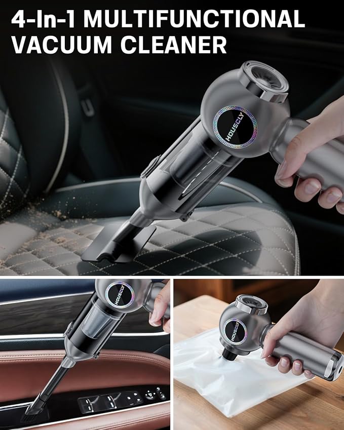 houscly Car Vacuum Cordless Mini Handhled 4-in-1 High Power Cleaner 25000Pa | Brushless motor-8000mAh-Rechargeable-Duster blower-Pet hair crumb cleaning for car sofa office desk- Ideal gifts for men