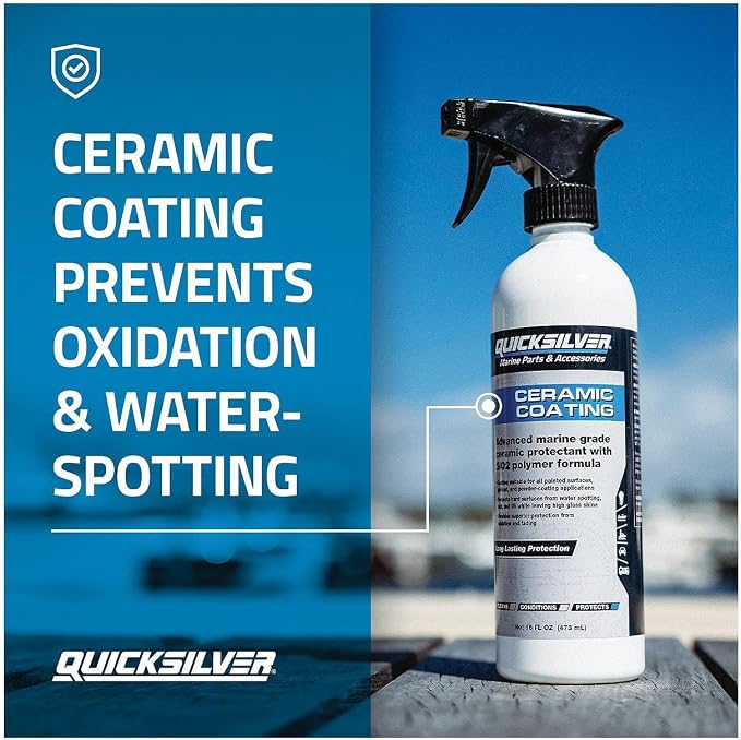 Quicksilver Ceramic Coating Marine Spray-On Detailer for Boats, Outboard Engines, Fiberglass, and Gel Coats - 16 oz.