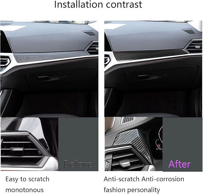 ABS Carbon Fiber Center Console Dashboard Panel Trim Cover for BMW 3 4 Series G20 G22 330i 325i (LHD) Dashboard Lid Stripe Cover (2pcs Carbon Fiber)