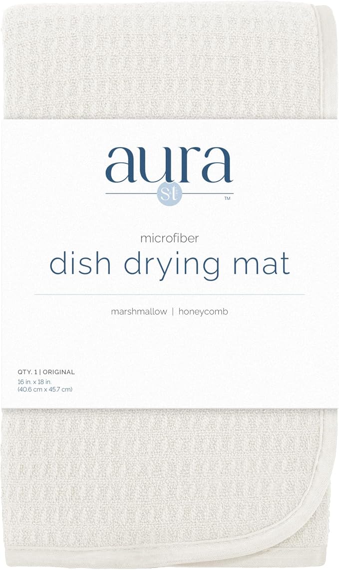 S&T INC. Dish Drying Mat, 16” x 18”, Absorbent Microfiber Kitchen Counter Mat, Dish Drying Pad for Dishes, Utensils, Pots and Pans, Large, Cream