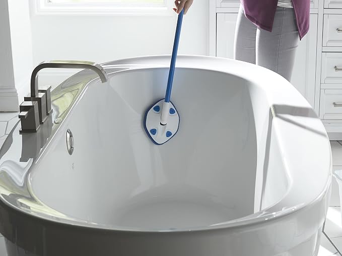 Clorox Extendable Tub & Tile Scrubber with Polyurethane Head – Heavy Duty Bathroom Cleaning Brush with Bonus Refill, Pivoting Head, Replaceable Pad, Works with Clorox Wipes