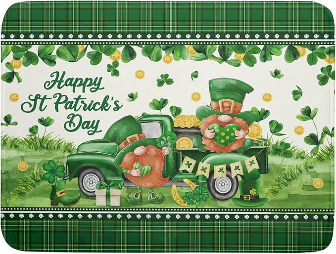Shamrock Truck Dish Drying Mat Buffalo Check Dish Drainer Mat 18x24 inch Reversible Microfiber Quick Dry Rack Pad for Kitchen Counter Sink