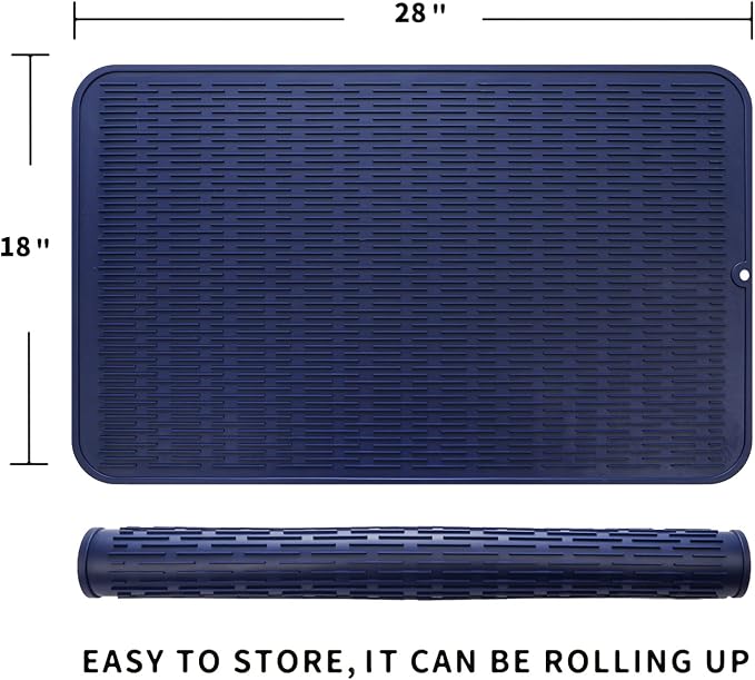 MicoYang Silicone Dish Drying Mat for Multiple Usage,Easy clean,Eco-friendly,Heat-resistant Silicone Mat for Kitchen Counter or Sink,Refrigerator or Drawer Liner Navy Blue 3XL 28 inches x 18 inches