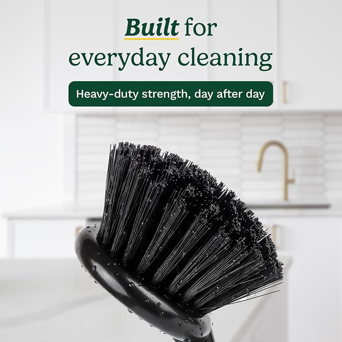 Cuisinart Dish Brush with Handle, 2 Pack, Firm Bristles | Multi-purpose dish scrubber for plates, pots, and pans, deep cleaning removes grease, safe for nonstick, round head