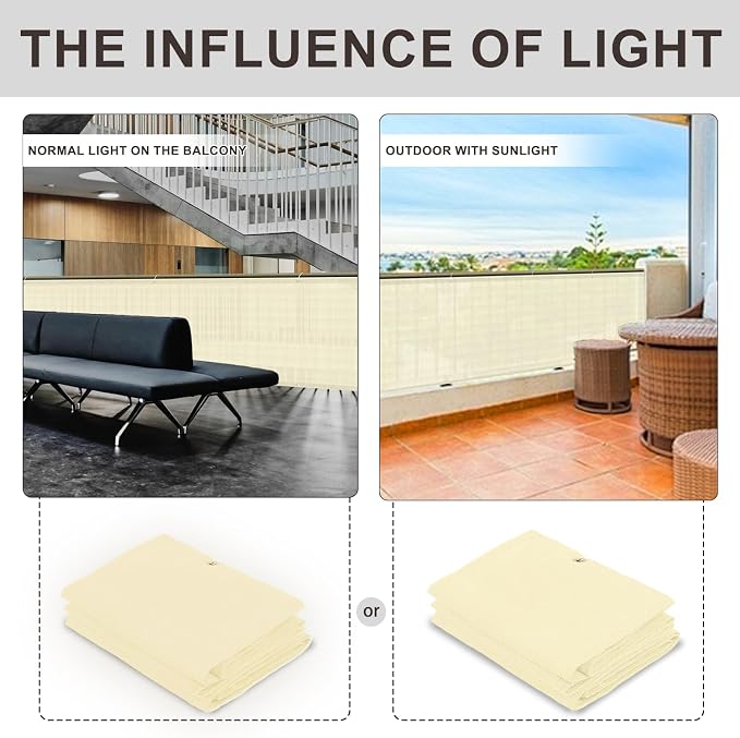 LOVE STORY Custom Size 3'x46' Balcony Privacy Screen Cover, Butter Cream | HDPE Fabric, 95% UV Block, Fence Screen for Patio, Railing Cover for Apartment, Privacy Protective, Custom Size Available