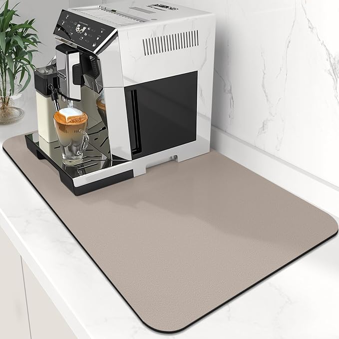 WISELIFE Coffee Mat Super Absorbent Dish Drying Mat Bar Accessories Match with Coffee Machine Large Drying Mats for Kitchen Counter 12" W x 19" L, Khaki