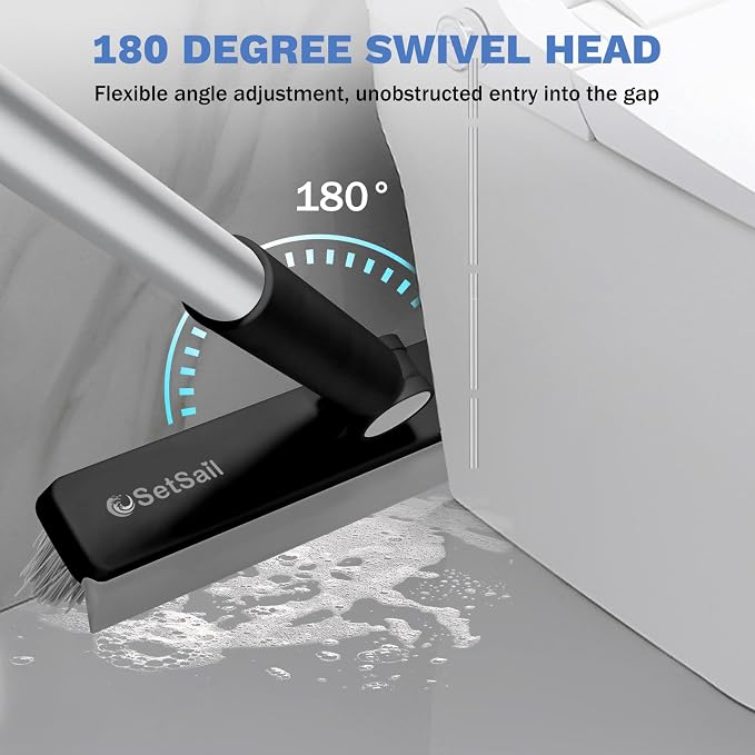 SetSail Grout Cleaner Brush with Long Handle, V-Shaped Floor Brush, Black | Swivel Grout Brush Stiff Bristle Floor Grout Scrubber for Bathroom, Tile Line, Crevice, Kitchen, Wall, Deck, Garage