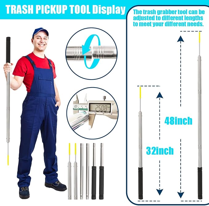 Trash Pickup Tool Grabber,2PC 48Inch Trash Picker Upper High Duty Stainless Steels Tip Lightweight Reinforcement Garbage Debris Nabber Litter Picker Grabber Durability Reacher Yard Stick