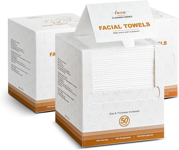 LUXU Face Towels,Ultra‑Soft Facial Towels,Extra Thick Disposable Face Towel | Thick Face Cloths for All Skin Types,Face Towels Disposable,Dry Wipes for Skincare,Makeup Remover and Cleansing-150 Count