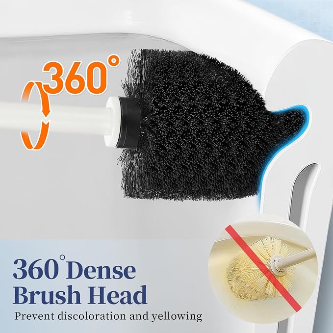 Toilet Bowl Brush Holder Set: 2 Pack Modern Deep Cleaning Bathroom Toilet Scrubber with Caddy for Rv - Rim Decorative Accessories Cleaner Brushes for Toilet (C-White) 3