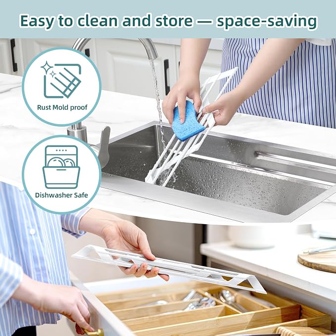 Ohuhu Corner Sink Strainer, Sponge Holder for Kitchen Sink Organizer - Silicone Wrapped Steel Anti Slip Rust Triangle Over the Sink Roll-UP Dish Drying Rack Caddy Kitchen Sink Accessories