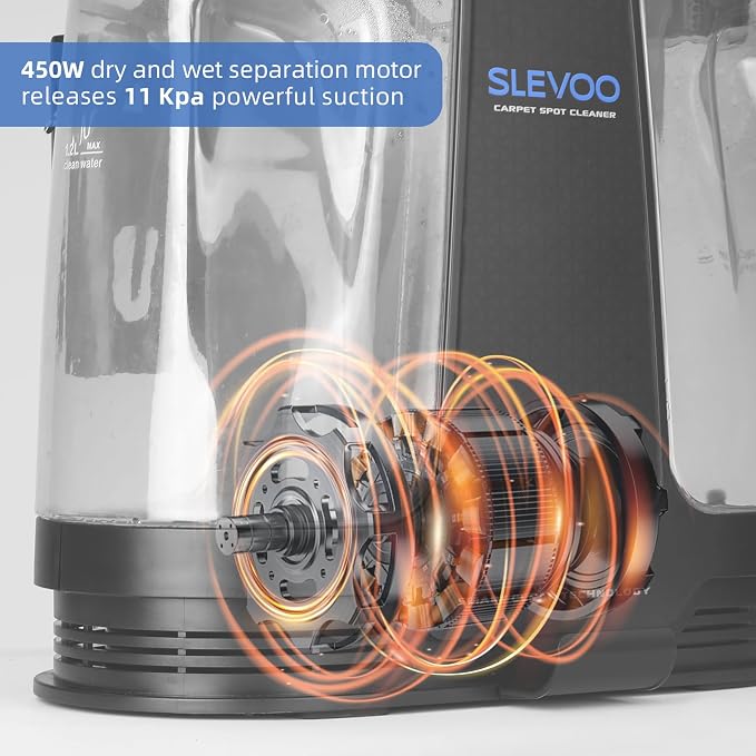 Slevoo 450W Portable Carpet Cleaner Machine with 1 Bottle Cleaning Solutions, Strong Suction Upholstery and Furniture Cleaner for Cleaning Stairs, Car Interiors, for Pet Footprint, Dust, Oil(AU-C003)