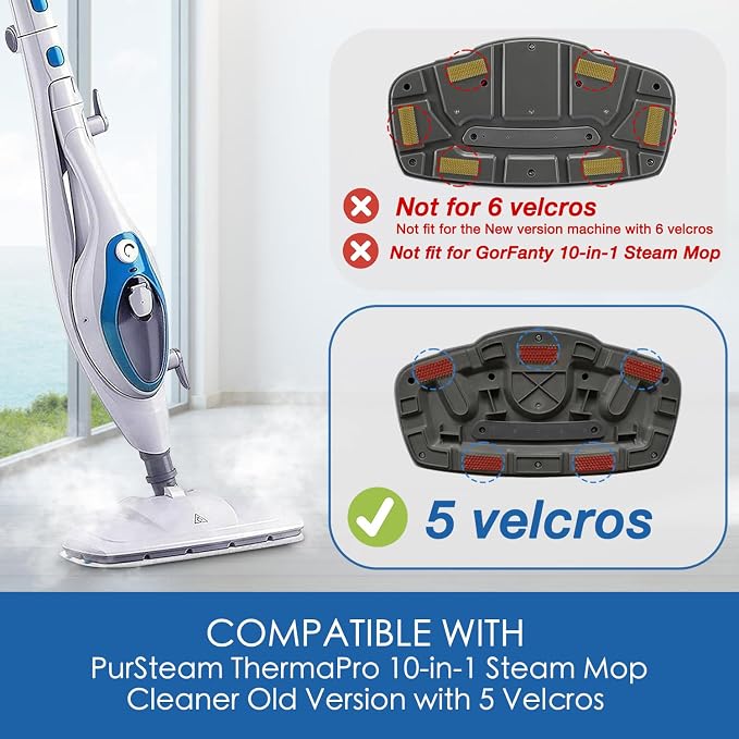 Steam Mop Pads for PurSteam ThermaPro 211/10-in-1, 5 Velcro Tabs, 6 Pack | WASHABLE & REUSABLE: Absorbent microfiber pads dry quickly and clean sealed hardwood, tile, ceramic, laminate and marble.