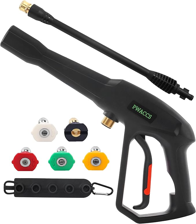 PWACCS Pressure Washer Gun Replacement with Extension Wand Kit, 2000 PSI | Power Washing Trigger Handle, 5 Spray Nozzles, Pressure Washer Parts, Compatible with Ryobi, Green Works & Karcher