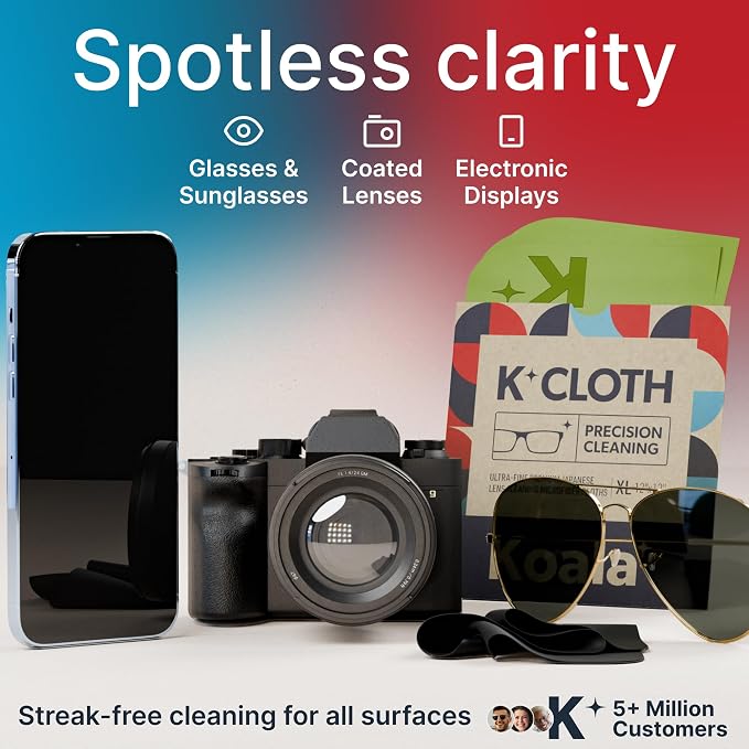 Koala Lens Cleaning Cloth | Japanese Microfiber | Black & Green (Pack of 3) | Glasses Cleaning Cloths | Eyeglass Lens Cleaner | Eyeglasses, Camera, VR/AR Headset, and Screen Cleaner | Washable & Reusable